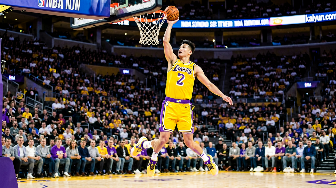 NBA常规赛湖人vs勇士精彩扣篮瞬间,球员在空中完成进攻
